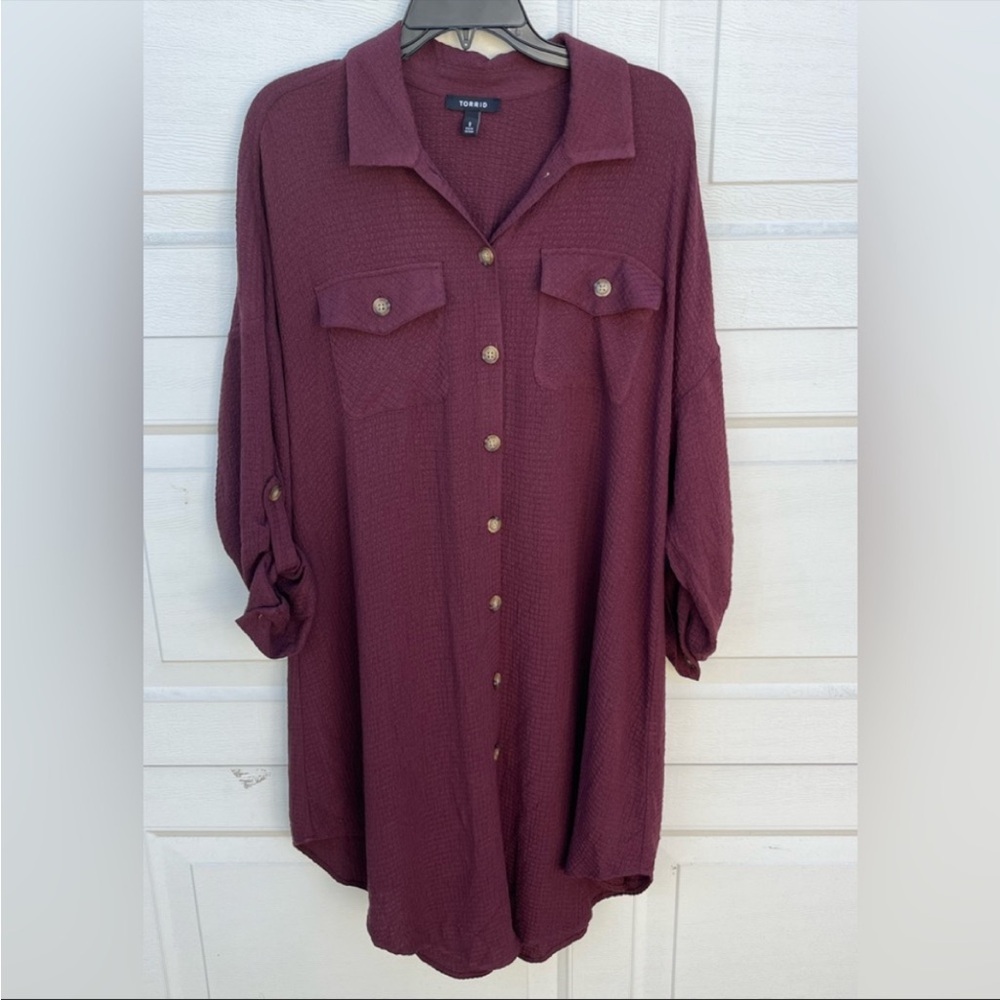 Women's Torrid shirt dress button burgundy size 8